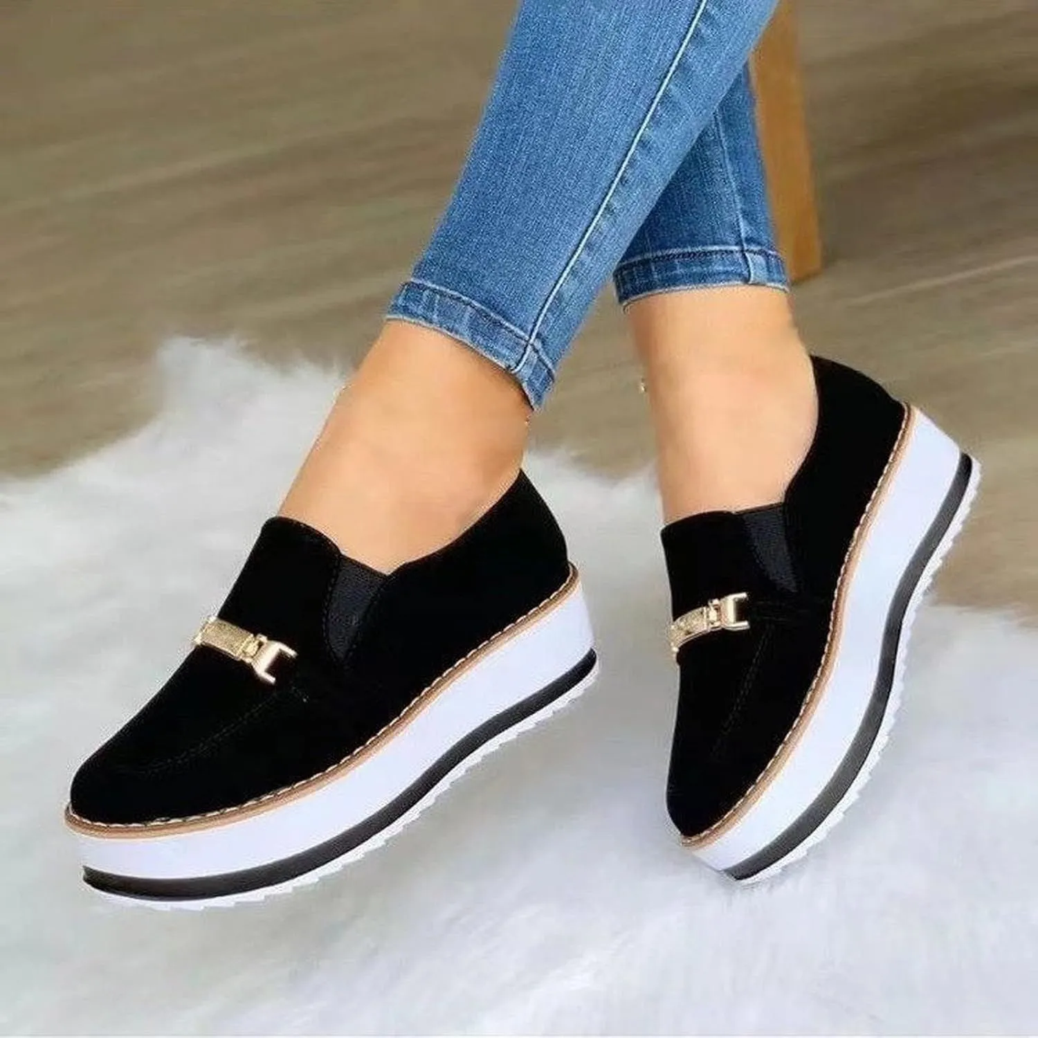 AMDBEL Sneakers for Women Trendy 2024 Slip-On Platform Loafers Casual Comfort Loafer Shoes Fashion Sneaker Walking Shoes