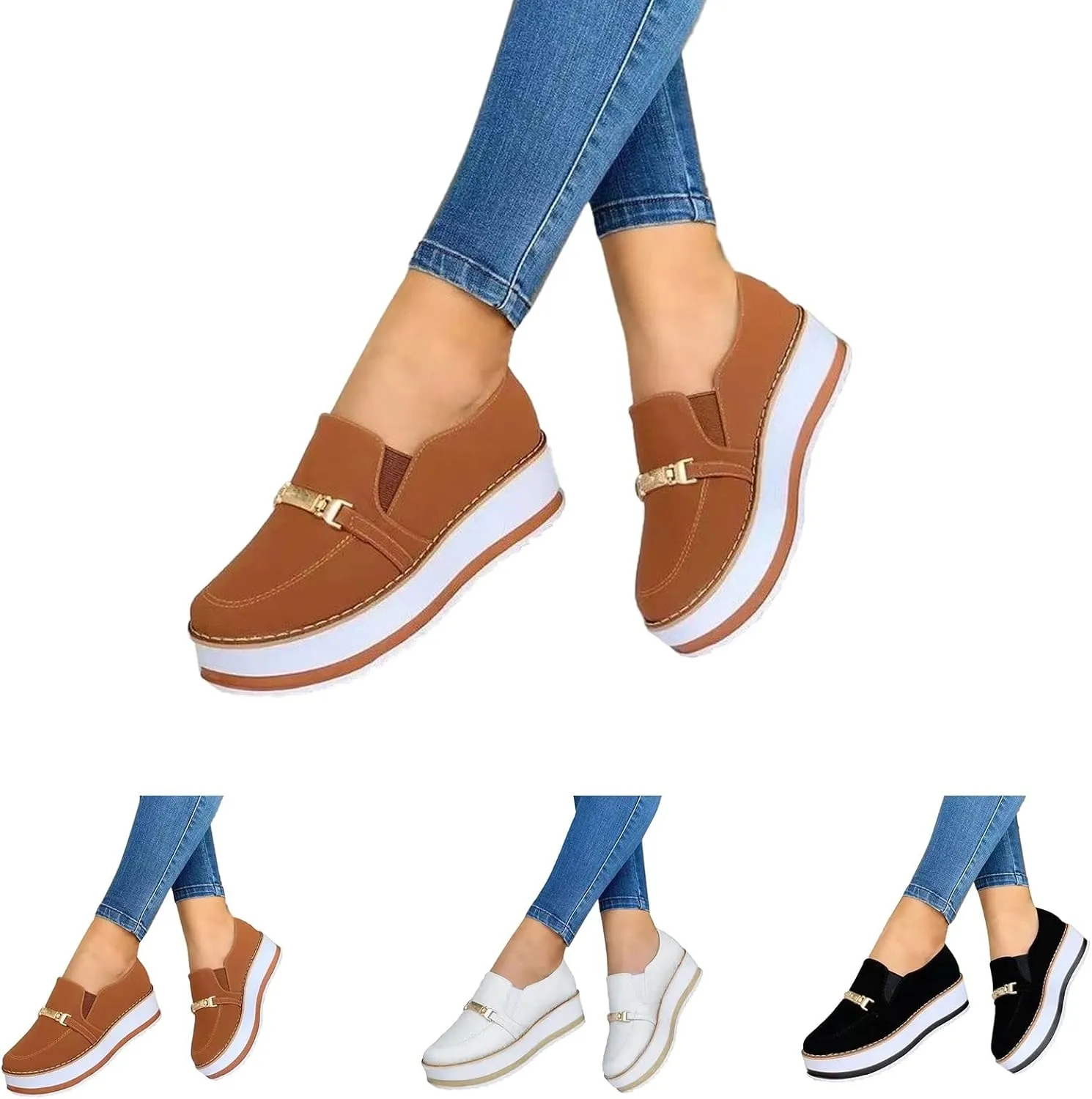 AMDBEL Sneakers for Women Trendy 2024 Slip-On Platform Loafers Casual Comfort Loafer Shoes Fashion Sneaker Walking Shoes