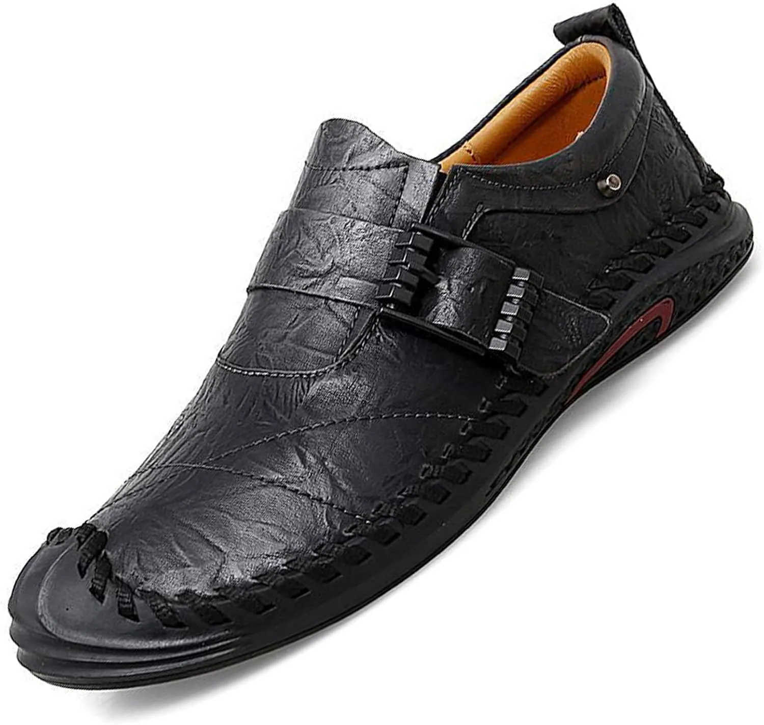 AngryMonkey Men Casual Loafers Handmade Leather Slip-ons Driving Dress Fashion Flat Soft Bottom Non-Slip Comfort Outdoor Walking Work Shoes
