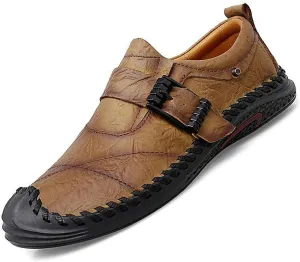 AngryMonkey Men Casual Loafers Handmade Leather Slip-ons Driving Dress Fashion Flat Soft Bottom Non-Slip Comfort Outdoor Walking Work Shoes