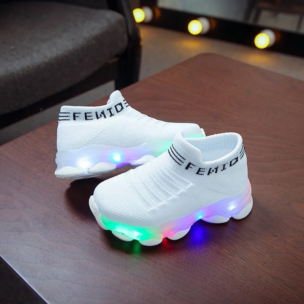 Baby Boys Girls Light Up Flash Light Breathable Casual Sneakers Newborn Toddler Infant Platform Chunky Heel Shoes