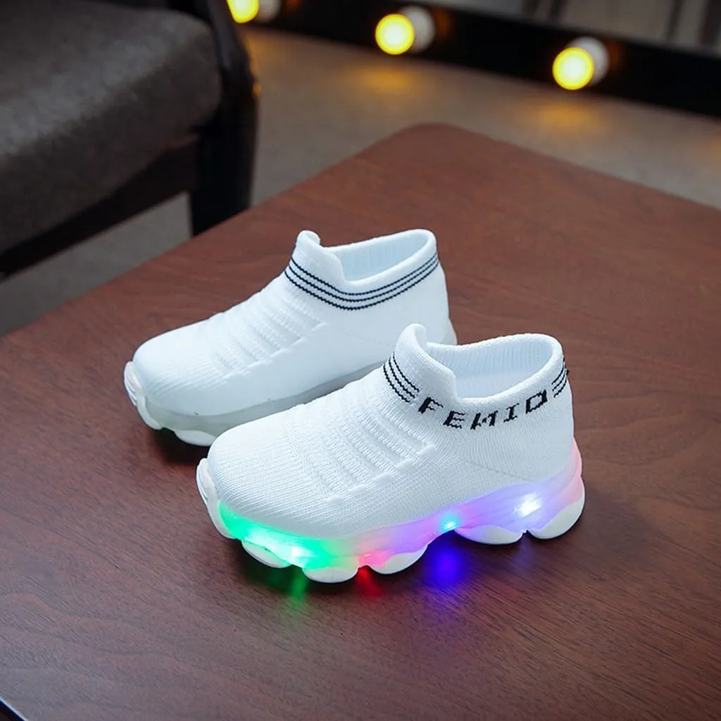 Baby Boys Girls Light Up Flash Light Breathable Casual Sneakers Newborn Toddler Infant Platform Chunky Heel Shoes