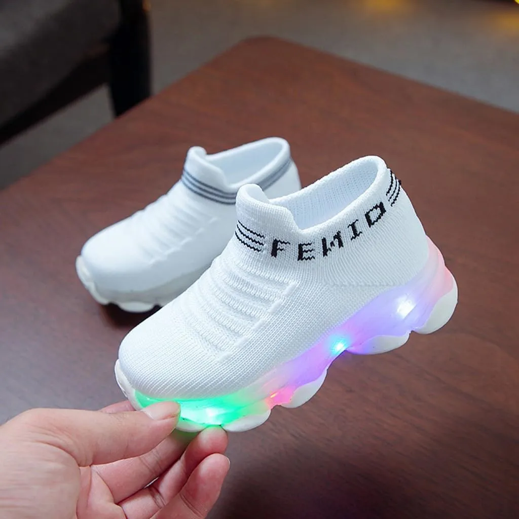 Baby Boys Girls Light Up Flash Light Breathable Casual Sneakers Newborn Toddler Infant Platform Chunky Heel Shoes