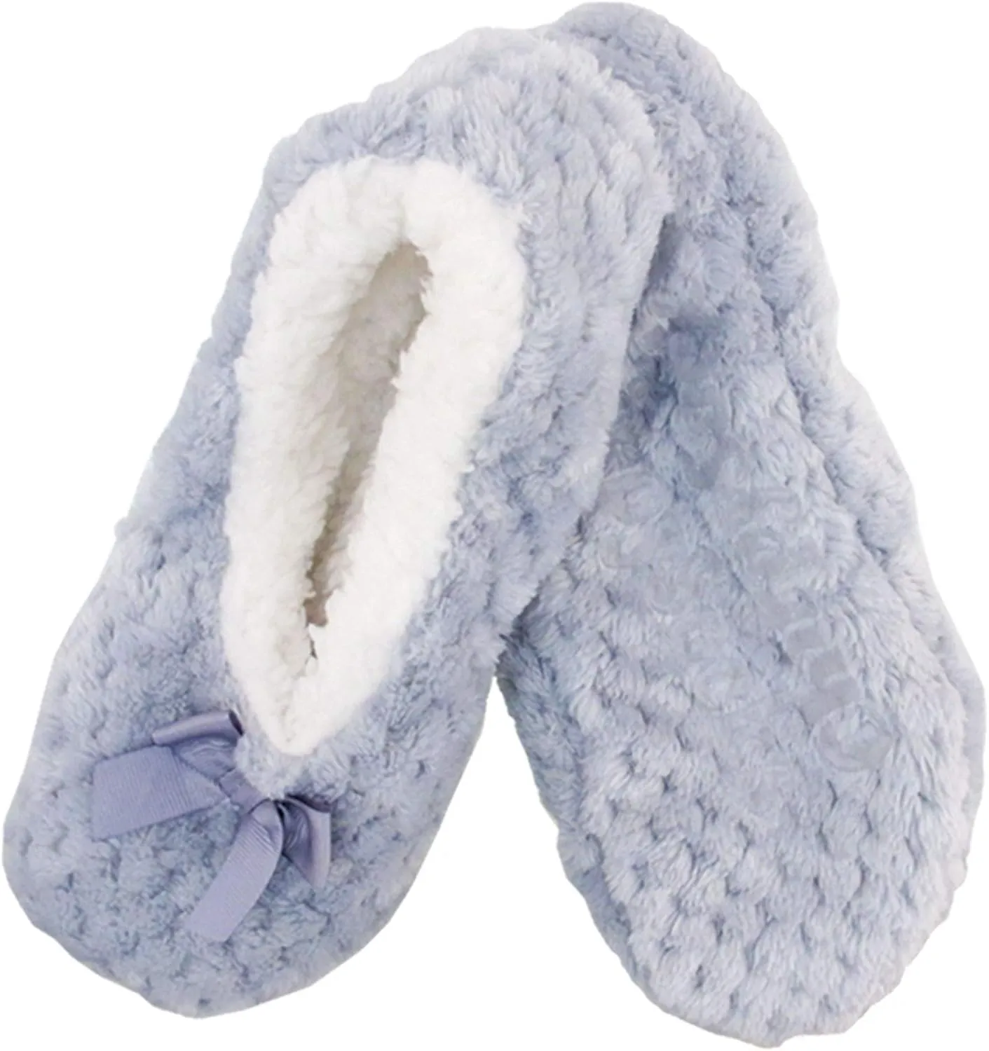 BambooMN Soft Touch Warm Cozy Fuzzy Non-Slip Lined Slip-On Slippers Socks for Adult Women, Indoor Travel House Slippers, 3 Pairs