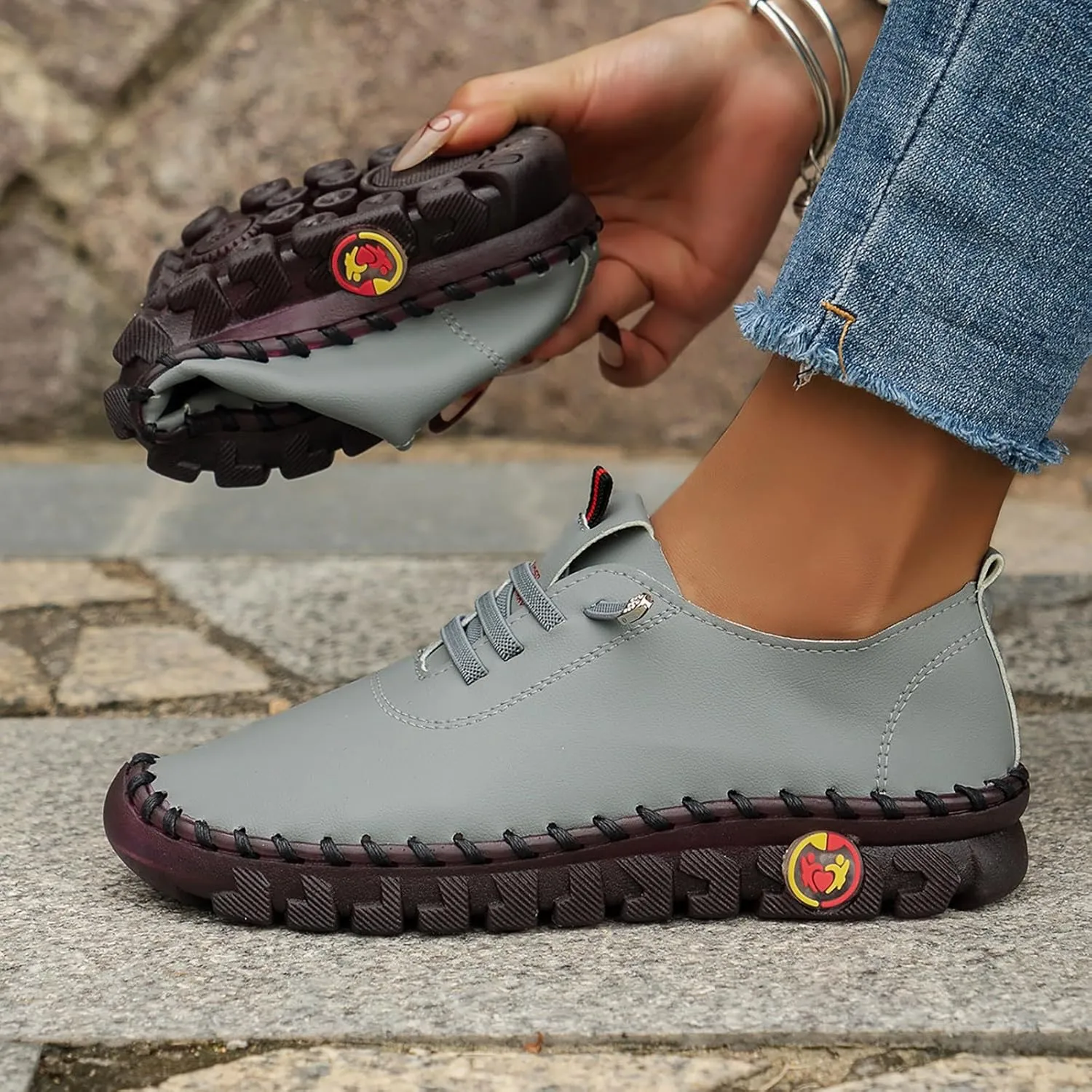 Casual Womens Shoes Women's Leather Soft Flat Bottom Loafers Soft Leather Breathable Flat Walking Shoes Comfy Plantar Fasciitis Loafers with Arch Support