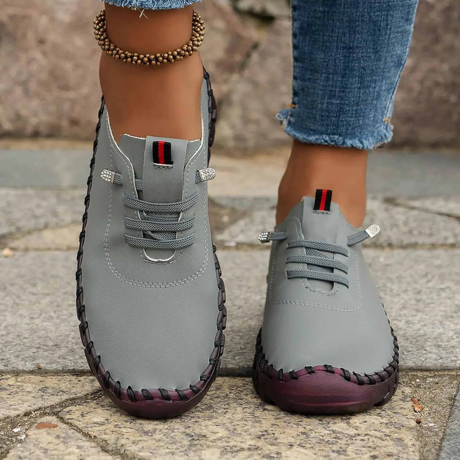 Casual Womens Shoes Women's Leather Soft Flat Bottom Loafers Soft Leather Breathable Flat Walking Shoes Comfy Plantar Fasciitis Loafers with Arch Support