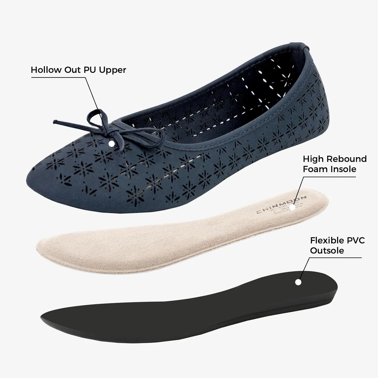 CHINMOON Women's Slip-Ons Ballet Flats Comfortable Lightweight Casual Dress Shoes