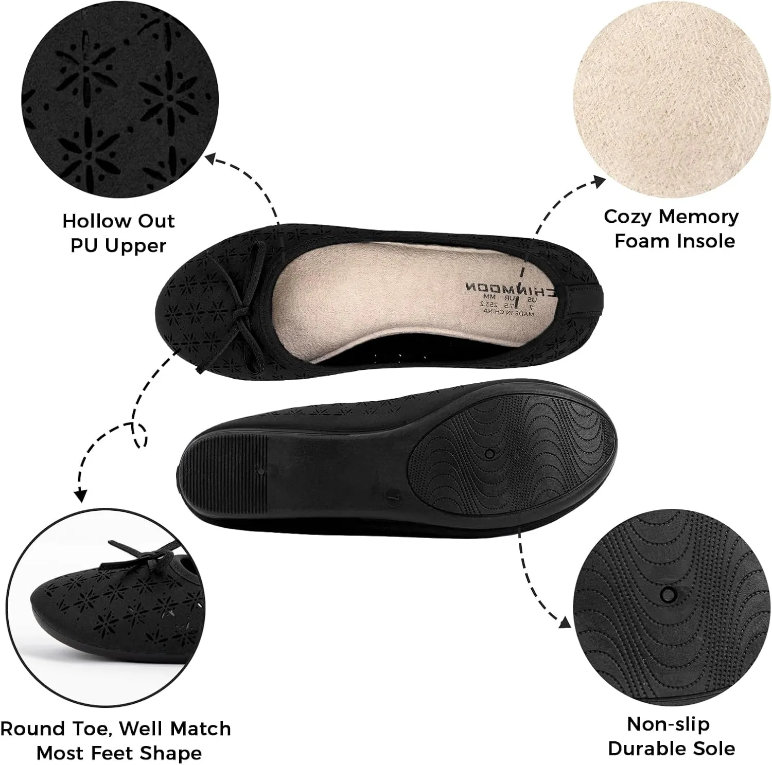 CHINMOON Women's Slip-Ons Ballet Flats Comfortable Lightweight Casual Dress Shoes