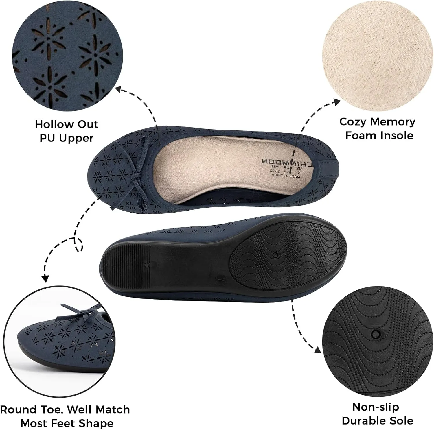 CHINMOON Women's Slip-Ons Ballet Flats Comfortable Lightweight Casual Dress Shoes