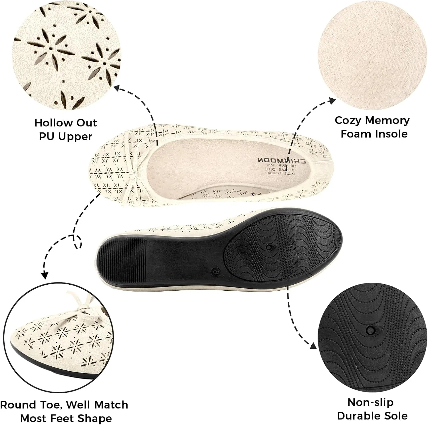 CHINMOON Women's Slip-Ons Ballet Flats Comfortable Lightweight Casual Dress Shoes