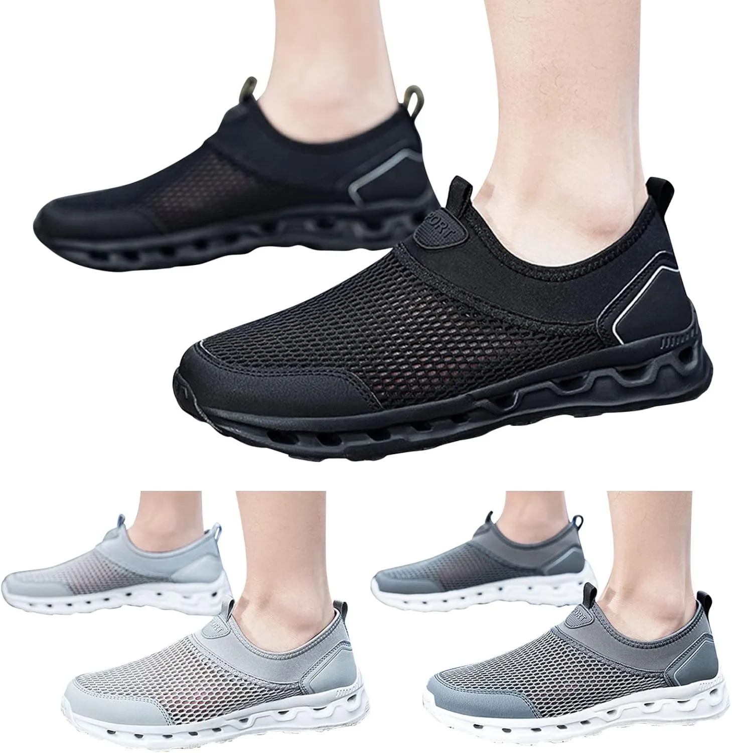 Fashion Spring and Summer Men Sports Shoes Flat Bottom Lightweight Hollow Mesh Breathable and Comfortable Men Sneaker