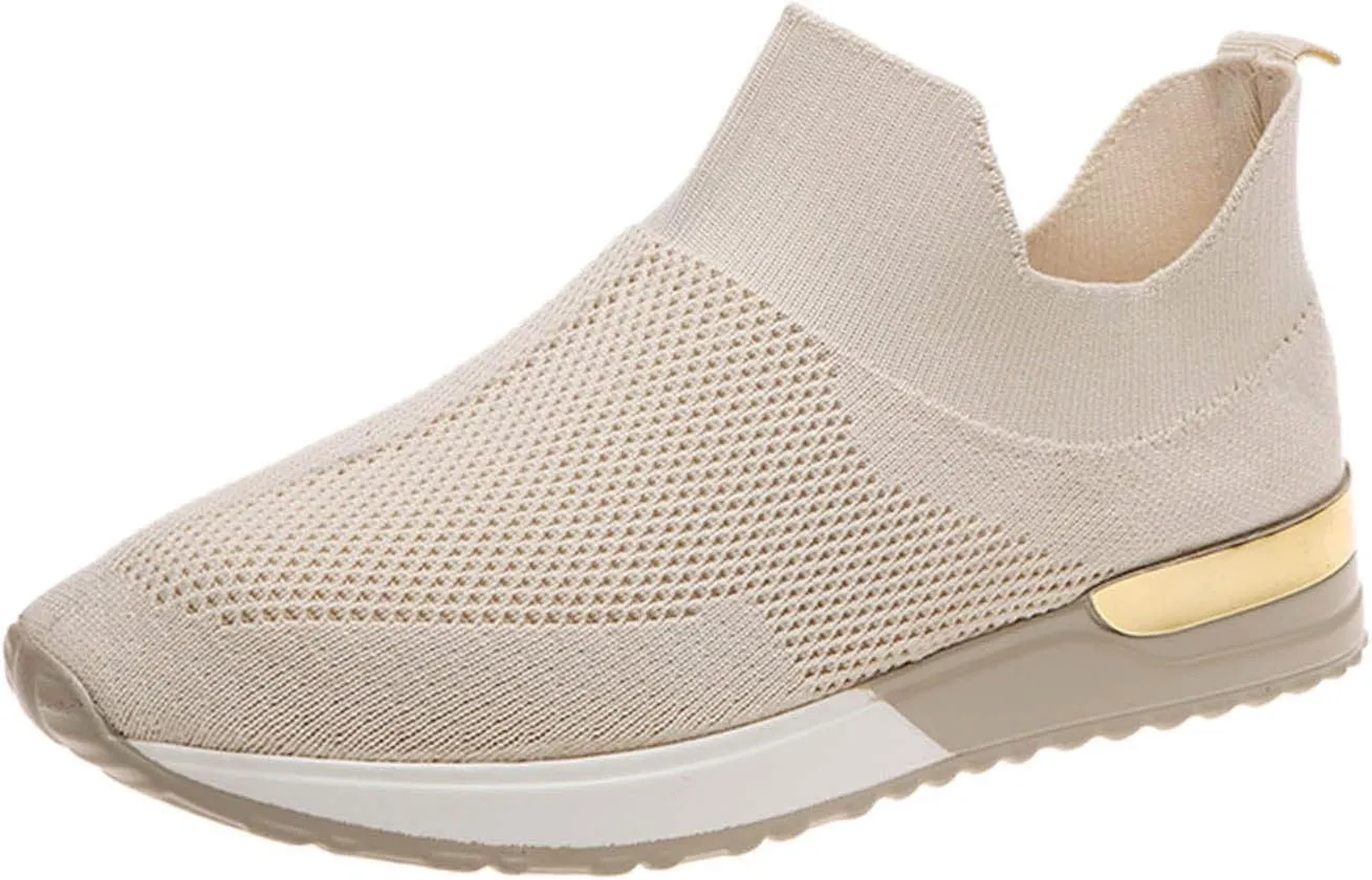 Fashion Summer Women Flat Lightweight Mesh Breathable Elastic Wide Running Shoes