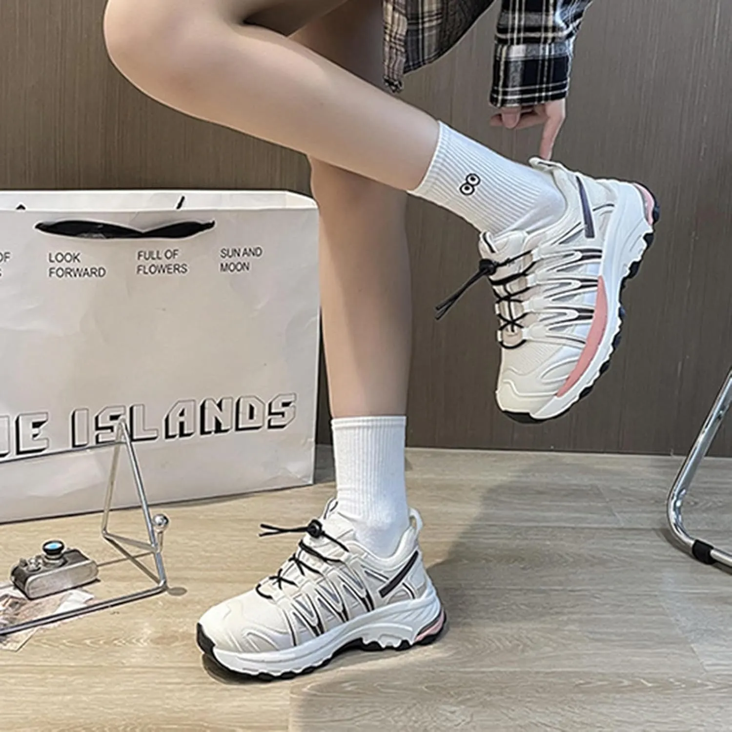 Fashionable Women's Chunky Sneakers, Breathable Increase Height Casual Trainers Lace-up Running Shoes, Spring Autumn Mesh Sneakers