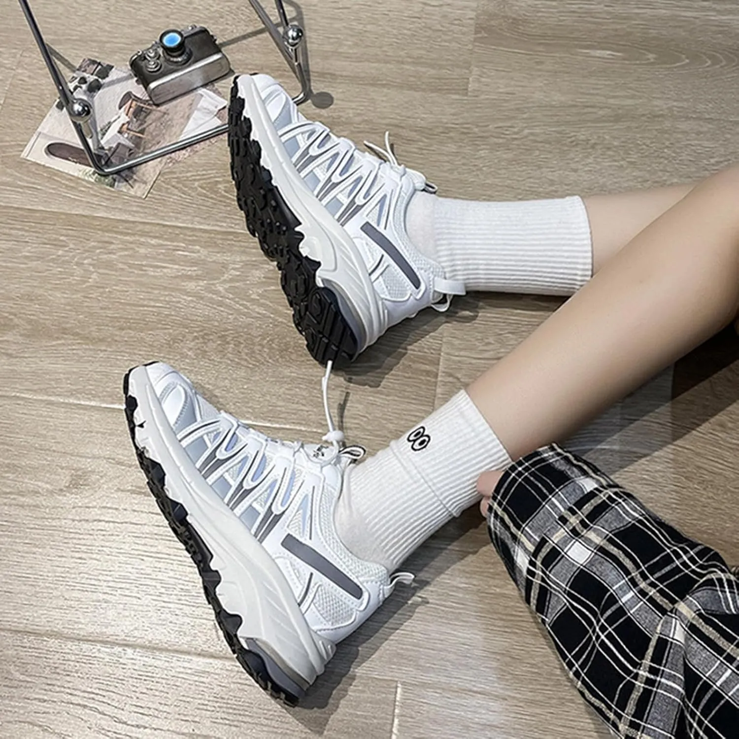 Fashionable Women's Chunky Sneakers, Breathable Increase Height Casual Trainers Lace-up Running Shoes, Spring Autumn Mesh Sneakers