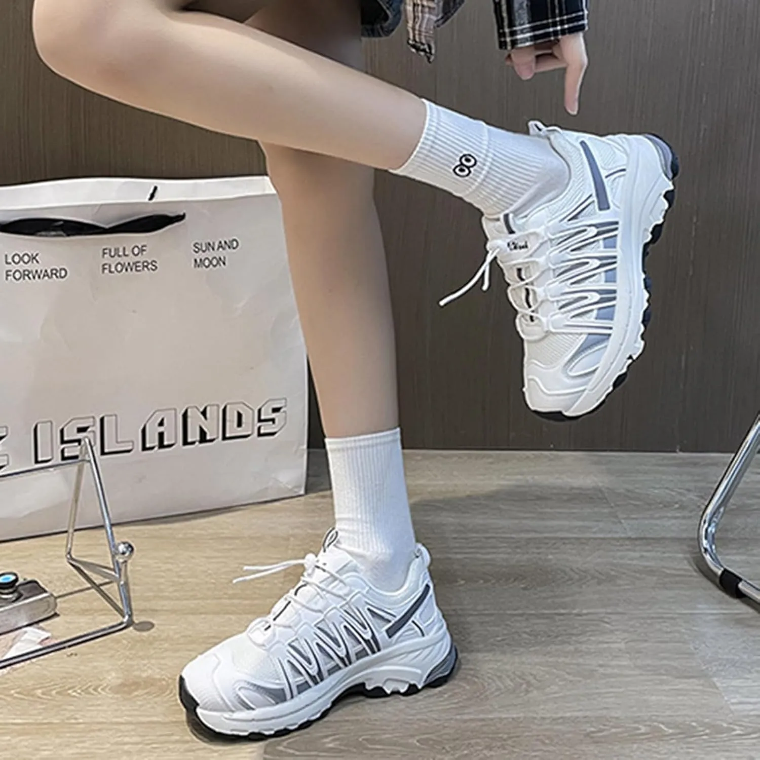 Fashionable Women's Chunky Sneakers, Breathable Increase Height Casual Trainers Lace-up Running Shoes, Spring Autumn Mesh Sneakers