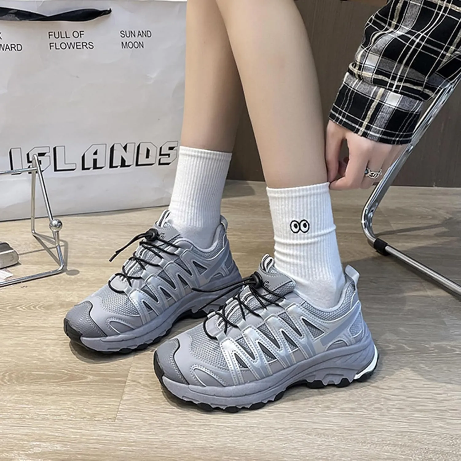 Fashionable Women's Chunky Sneakers, Breathable Increase Height Casual Trainers Lace-up Running Shoes, Spring Autumn Mesh Sneakers