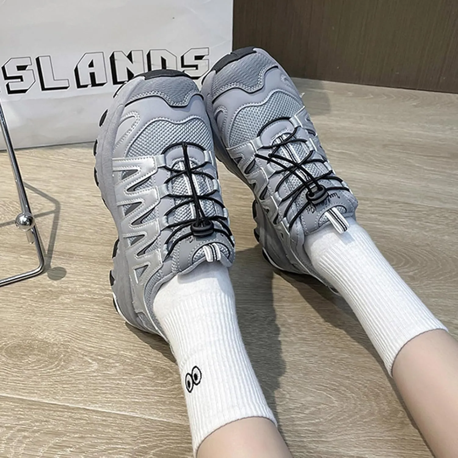 Fashionable Women's Chunky Sneakers, Breathable Increase Height Casual Trainers Lace-up Running Shoes, Spring Autumn Mesh Sneakers