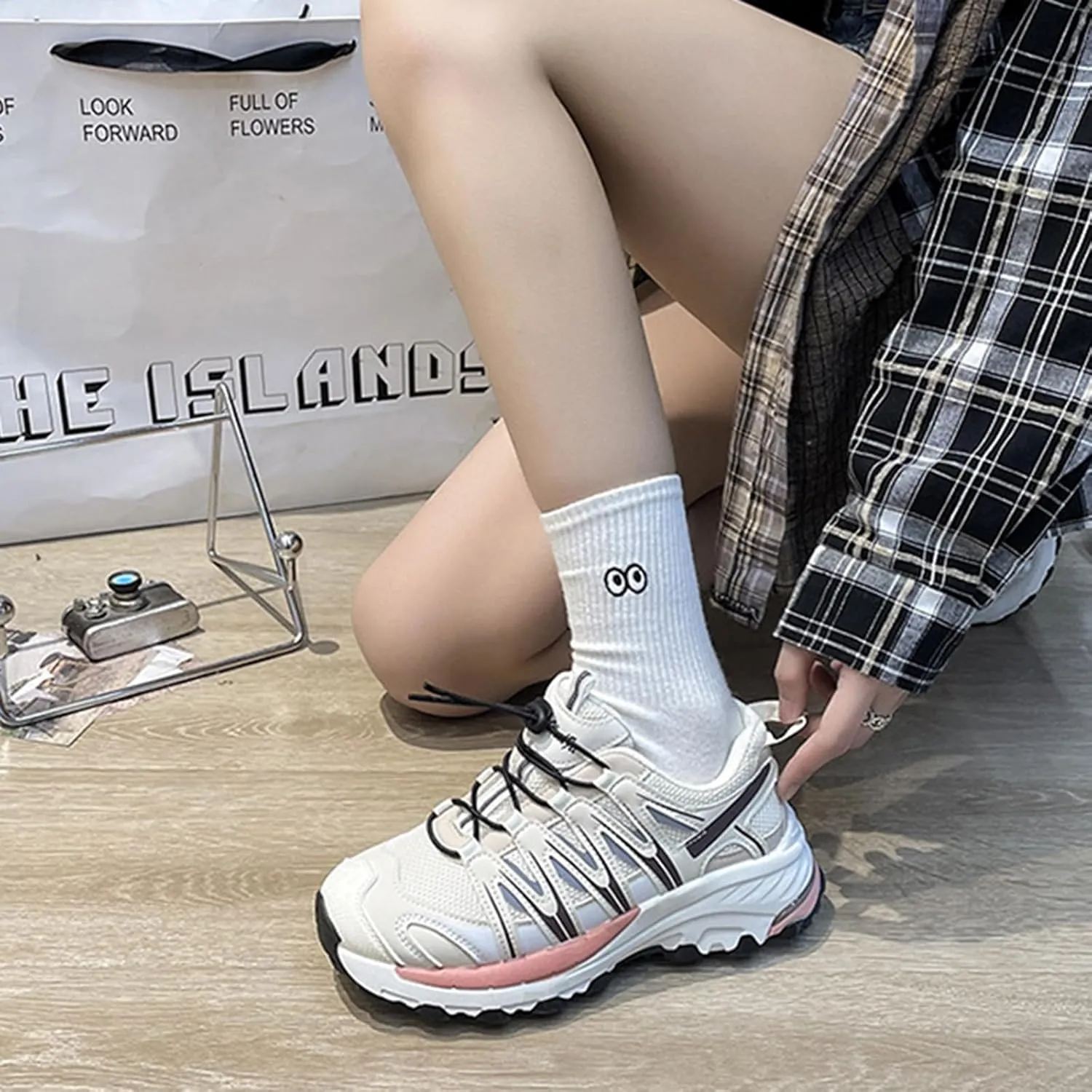 Fashionable Women's Chunky Sneakers, Breathable Increase Height Casual Trainers Lace-up Running Shoes, Spring Autumn Mesh Sneakers