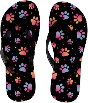 Flip Flops for Women Girls Colorful Paw Animal Footprint Summer Casual Thong Slippers Slide Flat Sandals for Beach