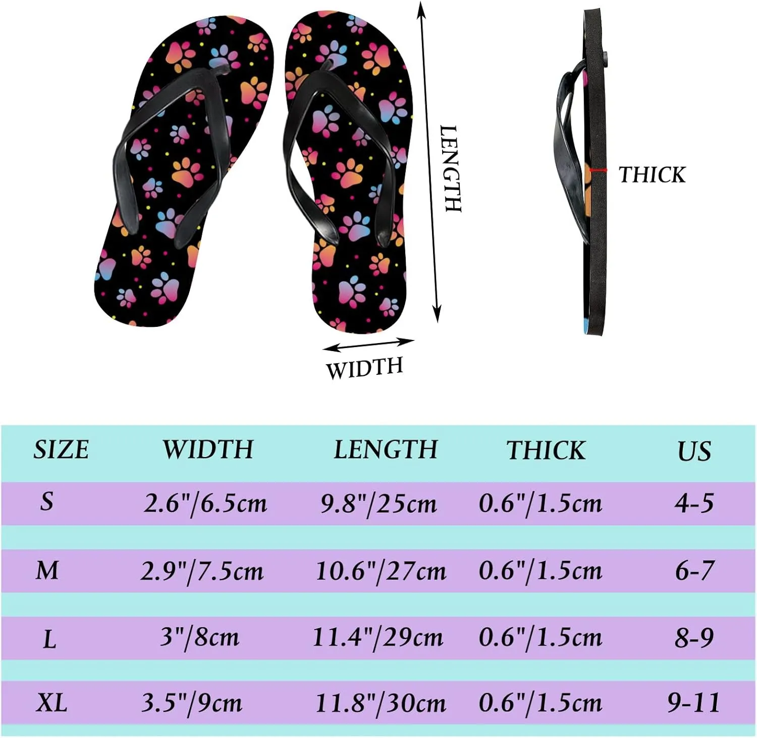 Flip Flops for Women Girls Colorful Paw Animal Footprint Summer Casual Thong Slippers Slide Flat Sandals for Beach