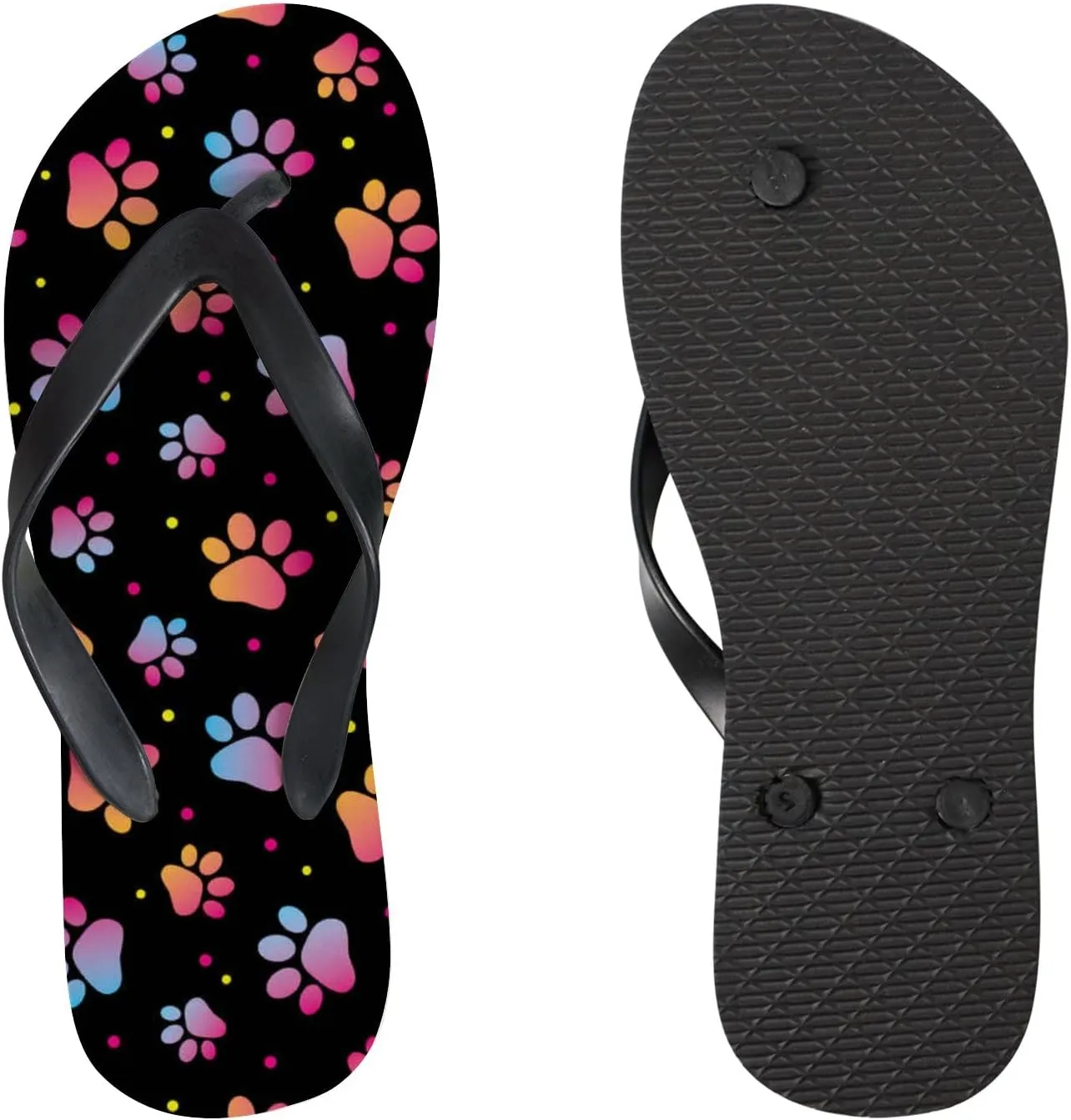 Flip Flops for Women Girls Colorful Paw Animal Footprint Summer Casual Thong Slippers Slide Flat Sandals for Beach