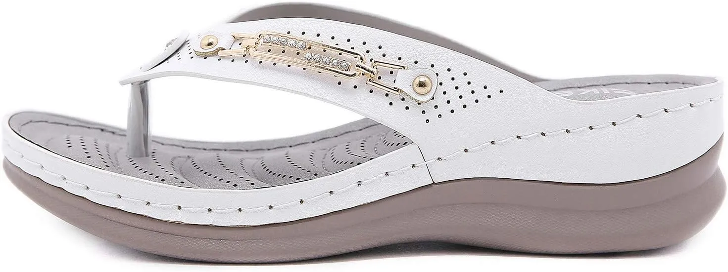 Flip Flops for Women with Arch Support Hollow Slippers Women Crystal Wedge Slip On Summers Vintage Shoes Flops Flip Out