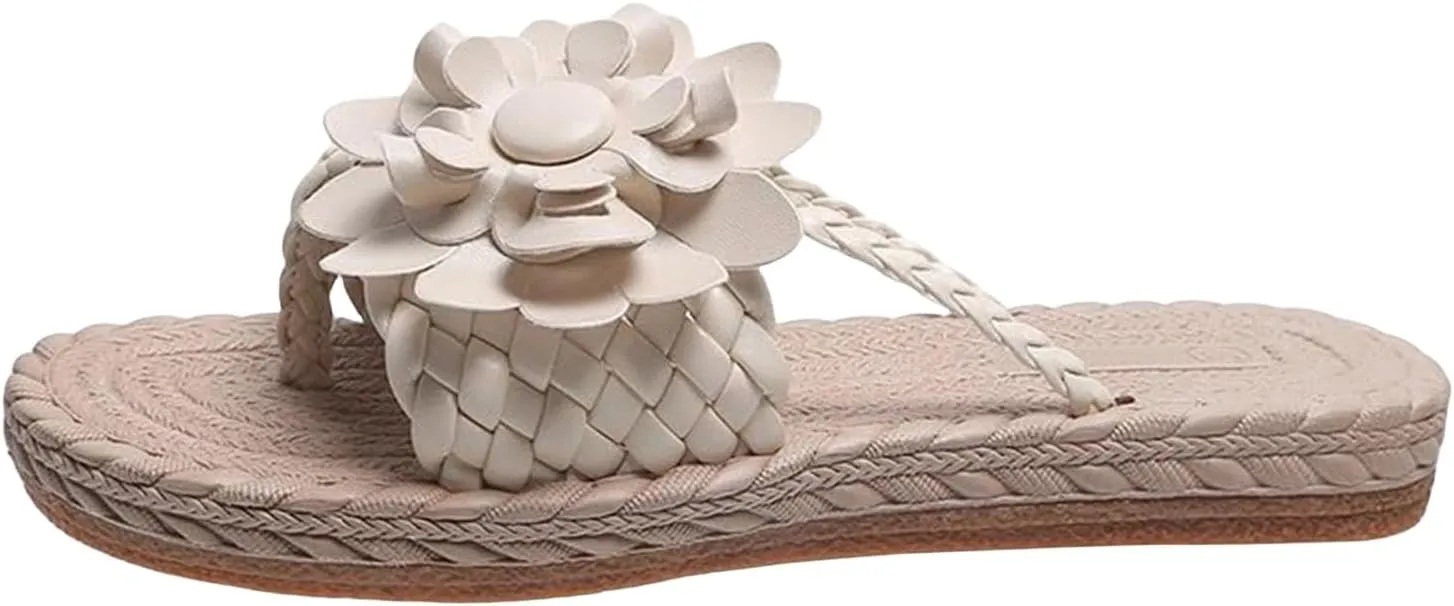 Flower Sandals for Women Summer Comfy Ankle Strap Flat Sandals Open Toe Slip On Flats Espadrille Slippers Beach Shoes