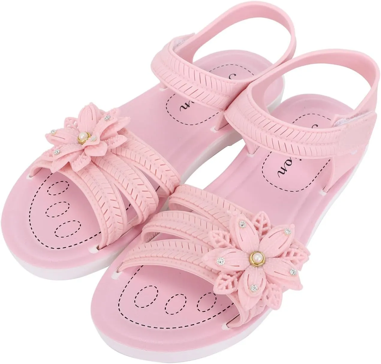 Girls Kids Flower Princess Sandals Rubber Open Toe Flat Shoes Toddler Light Strap Wide Loafers Summer Outdoor Trendy