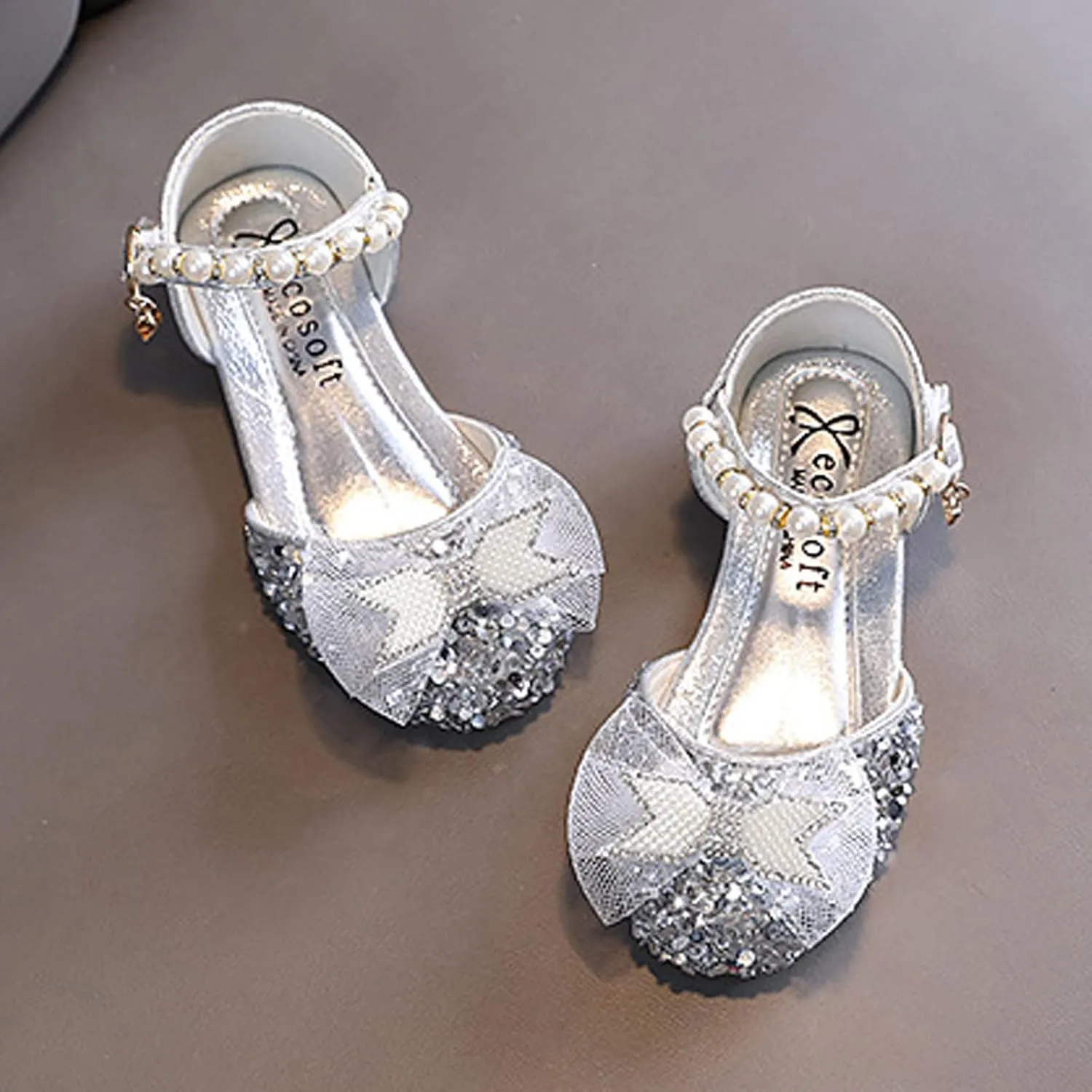 Girls Kids Gold Sequins Sandals Cap Toe Ankle Beaded Glitter Wedding Shoes Baby Princess Birthday Summer Dress Sandals