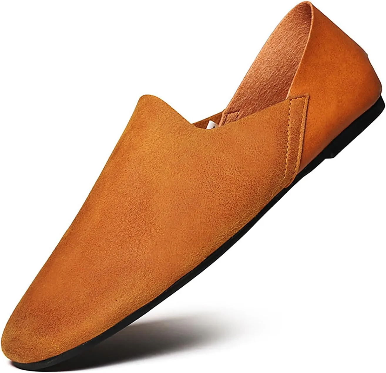 Helenbra Men's Soft Leather Slip On Flat Loafer,Fashion Closed Toe Handmade Stitching Extra Soft Comfort Walking Driving Shoes Casual Flats