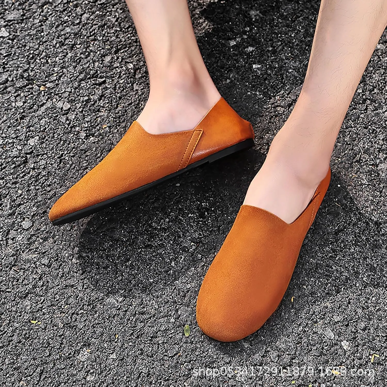 Helenbra Men's Soft Leather Slip On Flat Loafer,Fashion Closed Toe Handmade Stitching Extra Soft Comfort Walking Driving Shoes Casual Flats