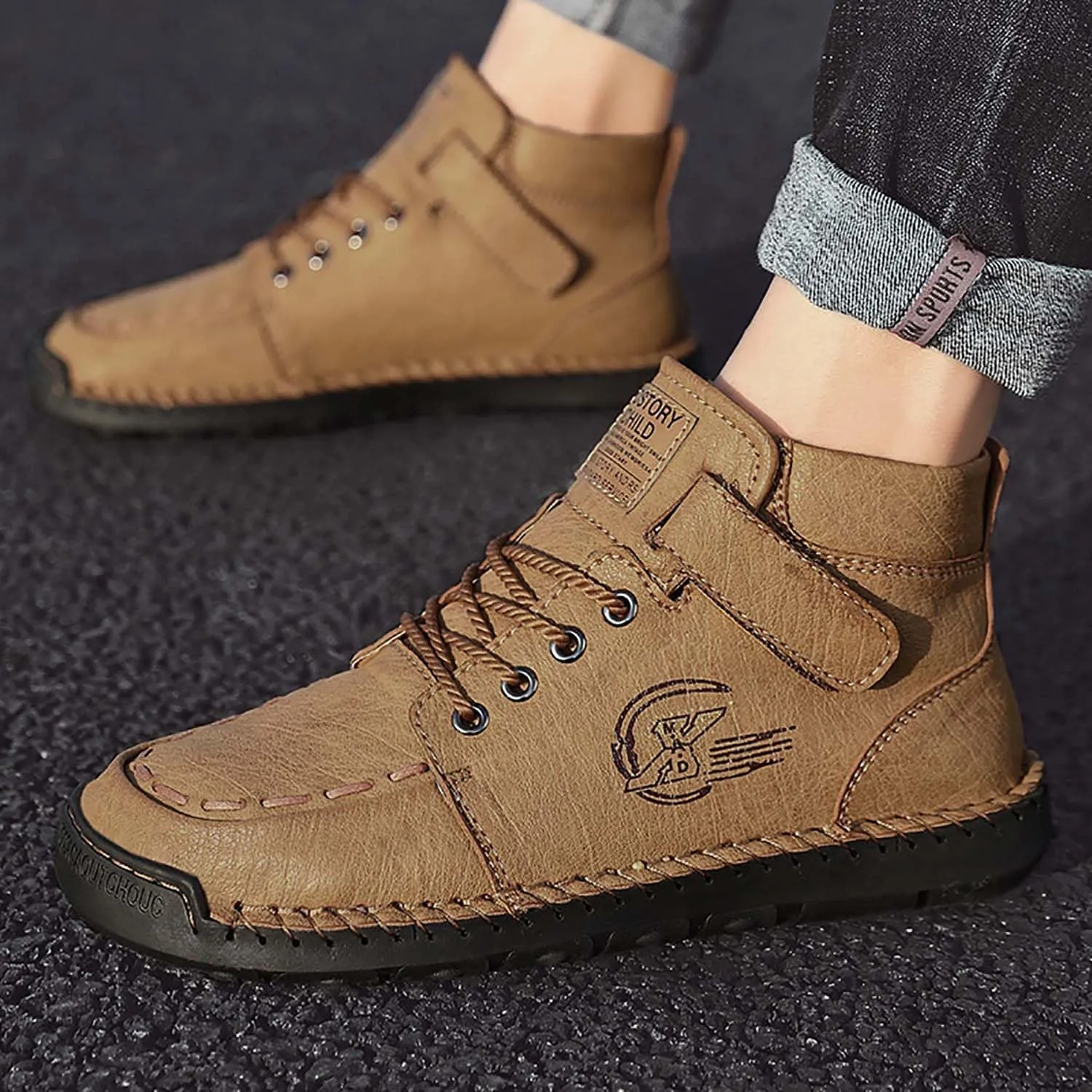 HESBITEUL Unisex Hiking Leather Boots Non-Slip Breathable Chukka with Fur Lining
