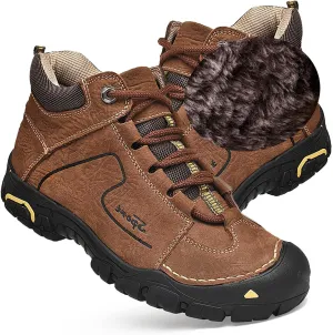 HESBITEUL Unisex Hiking Leather Boots Non-Slip Breathable Chukka with Fur Lining
