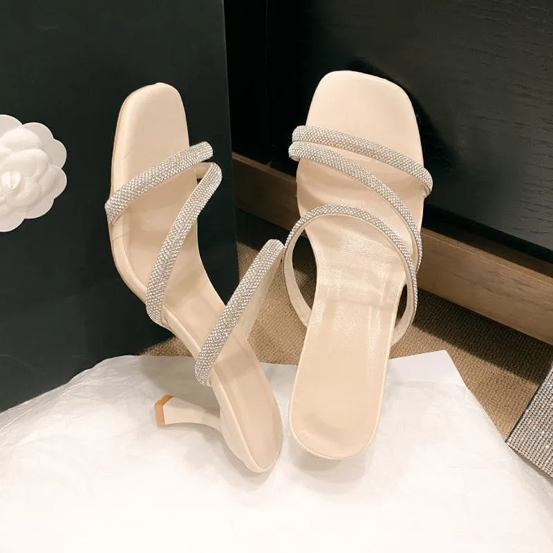 Internet celebrity with skirt versatile high heels 2024 new niche design light mouth stiletto slippers