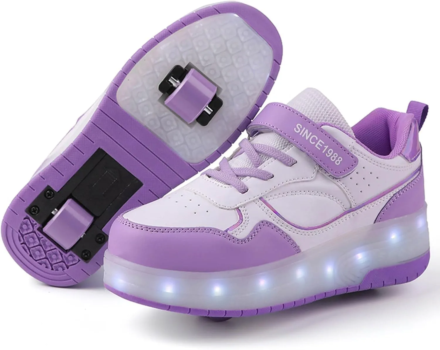IWIHMIV Kids Roller Skating Shoes Boys USB Rechargeable Light Up Sneakers for Girls Toddler Comfort Casual Skate Shoes