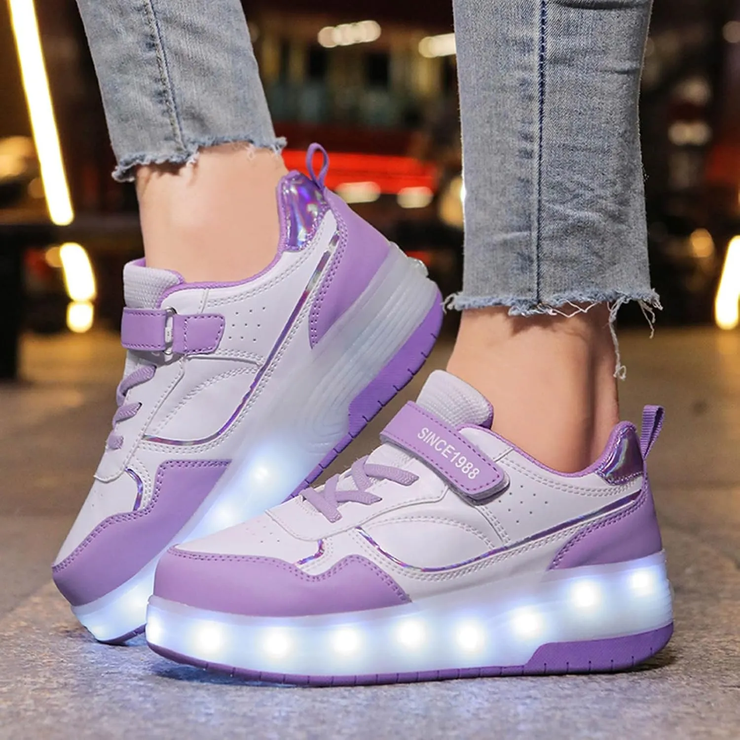 IWIHMIV Kids Roller Skating Shoes Boys USB Rechargeable Light Up Sneakers for Girls Toddler Comfort Casual Skate Shoes