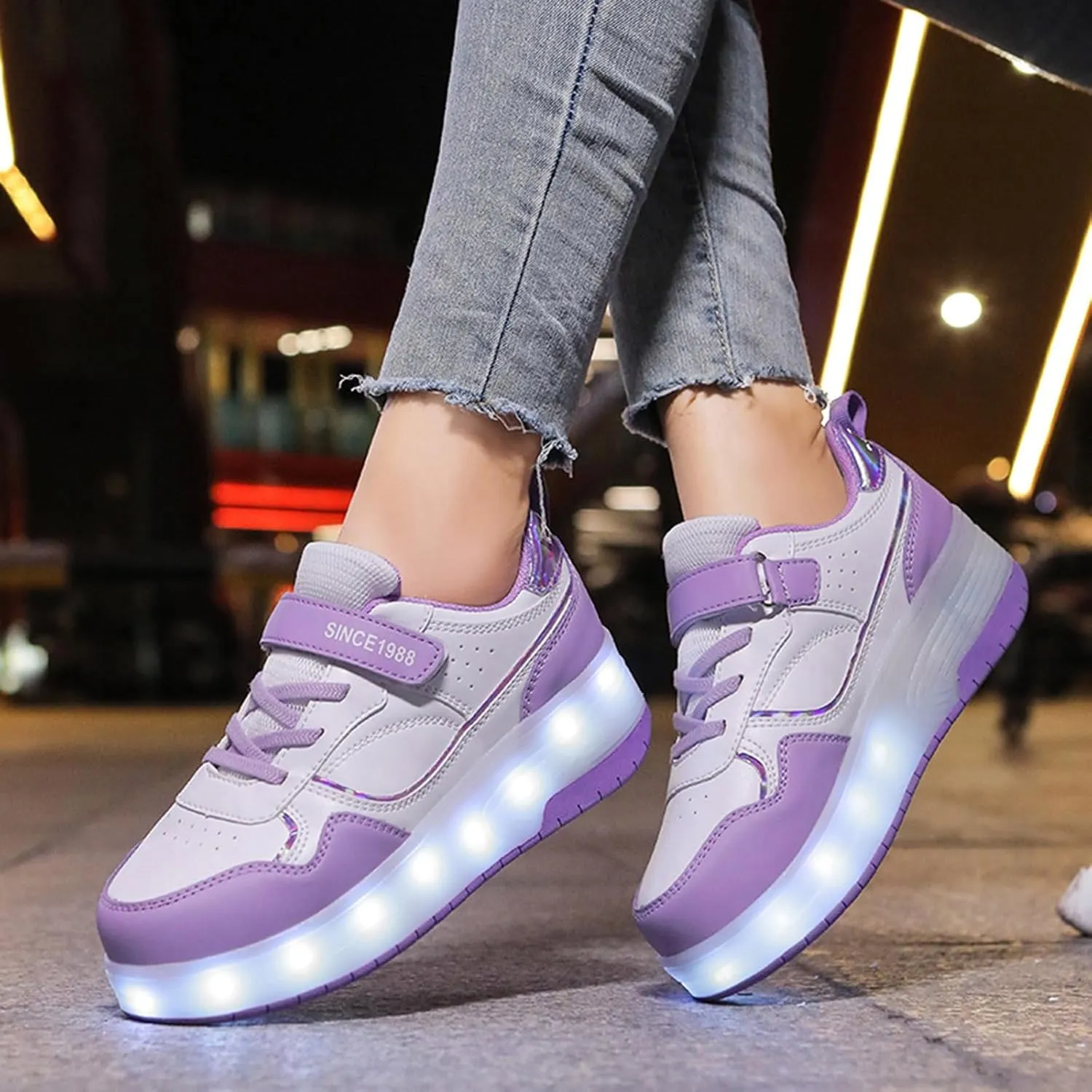 IWIHMIV Kids Roller Skating Shoes Boys USB Rechargeable Light Up Sneakers for Girls Toddler Comfort Casual Skate Shoes