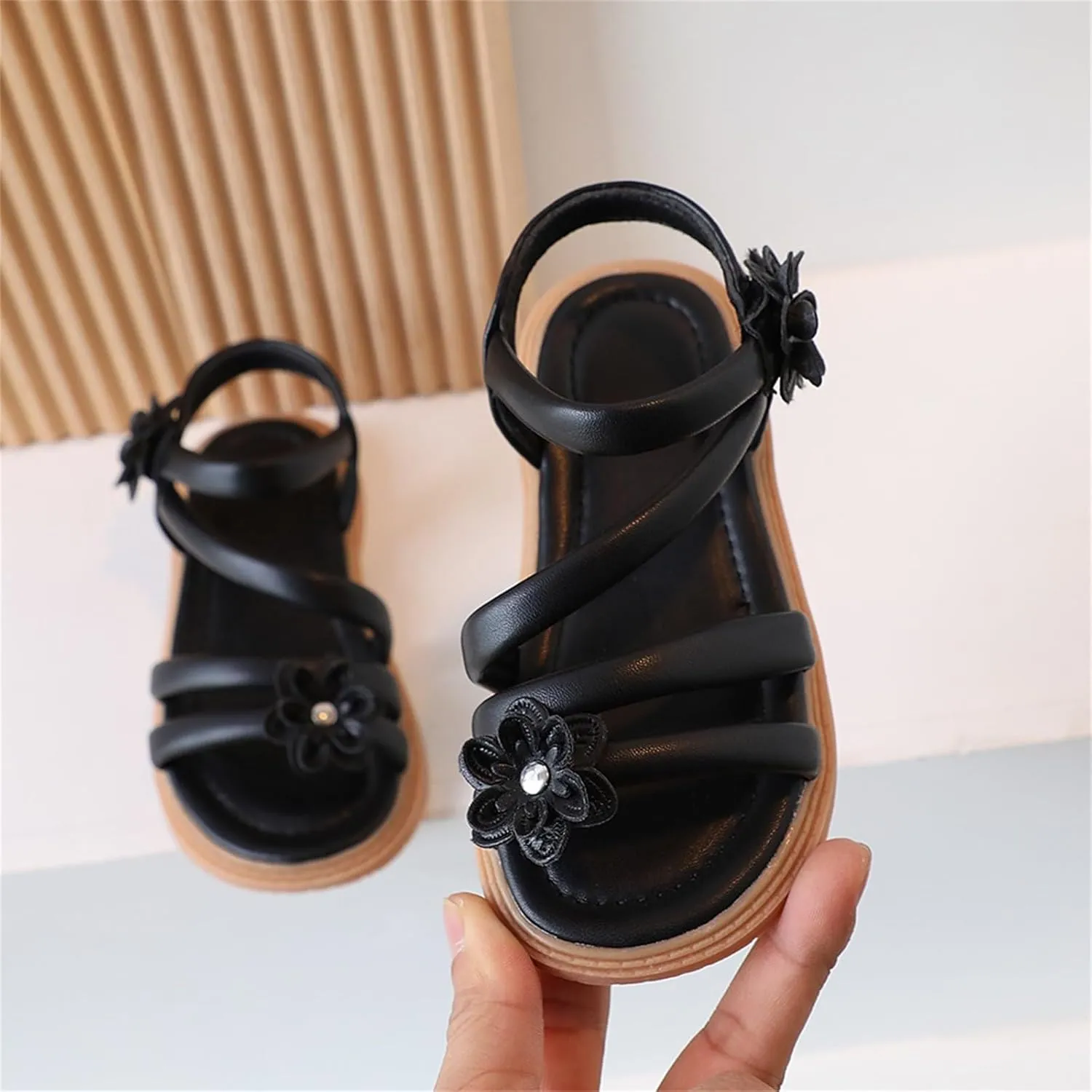 Kids Ballet Shoes Casual Open Toe Flower Design Light Weight Adjustable Straps Summer Toddler Girl Mary Jane Shoes