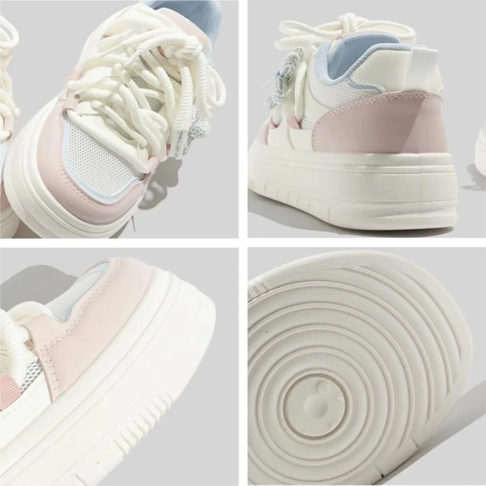 Knit Flower Platform Skate Sneakers Women Girls, Double Laces, Round Toe, Anti Slip, Y2K Cute, Height Boost Shoes