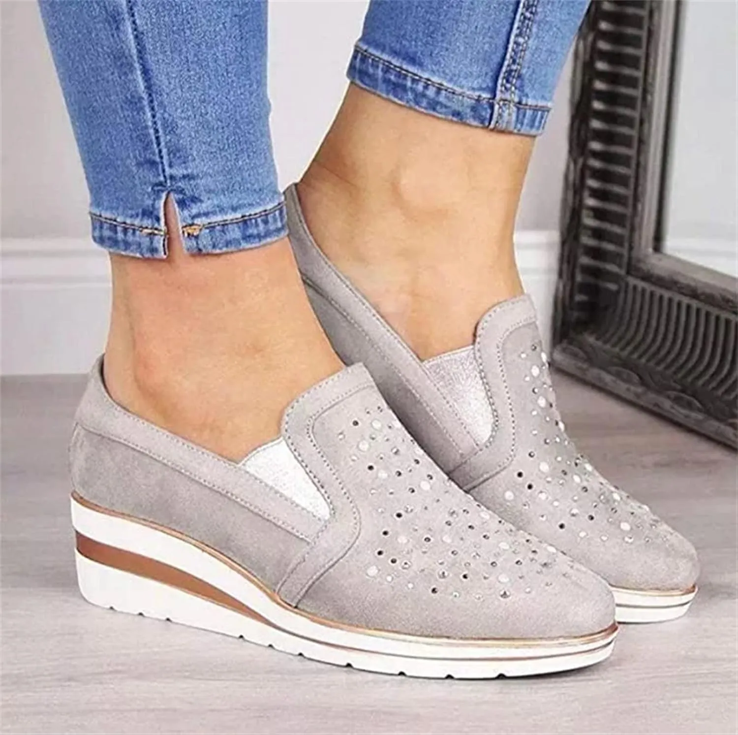 Ladmiple Sneakers For Women Walking Shoes Wide Width Slip On Sparkly Shoes Dressy Casual Summer Glitter Flats Loafers