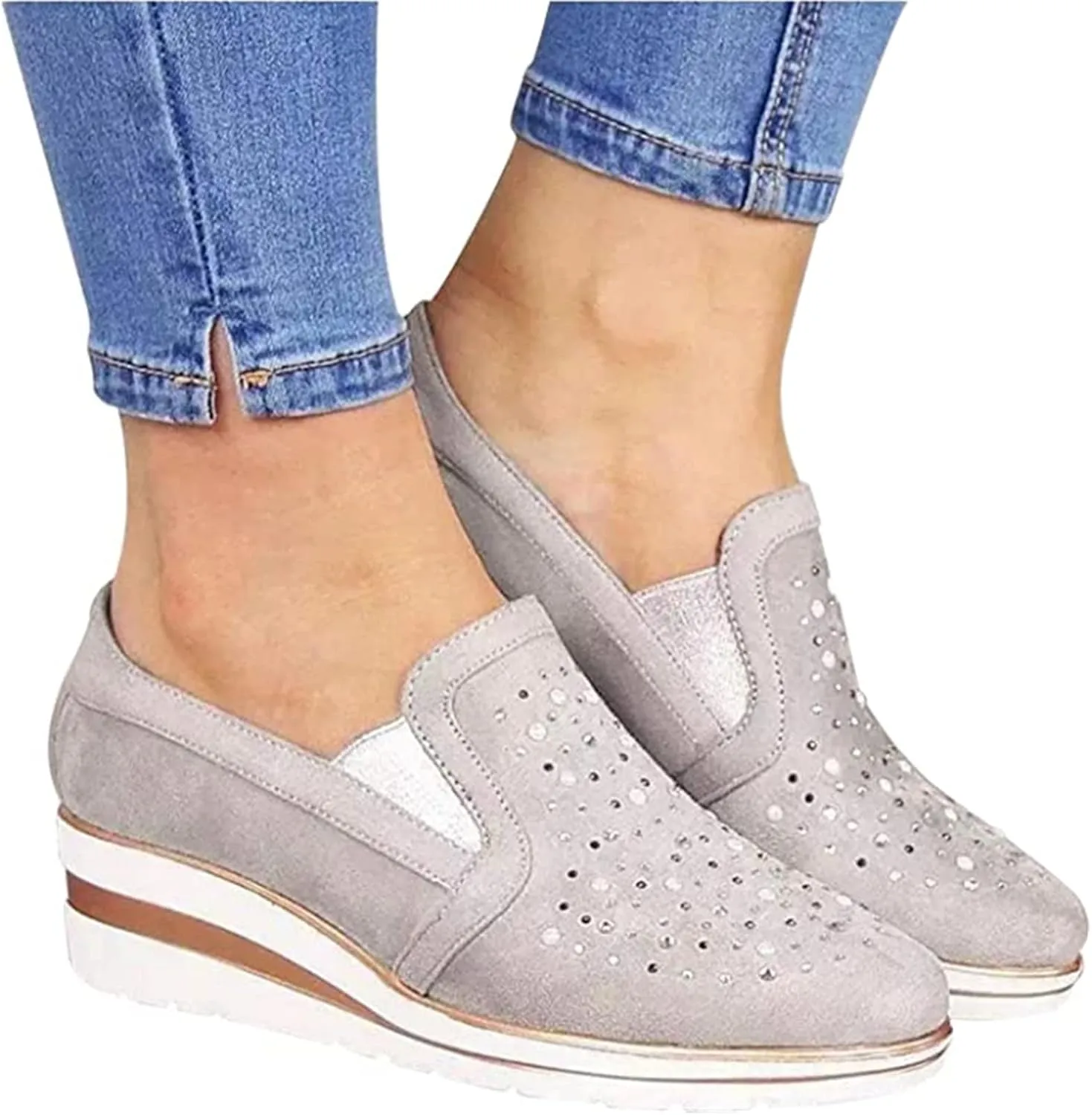 Ladmiple Sneakers For Women Walking Shoes Wide Width Slip On Sparkly Shoes Dressy Casual Summer Glitter Flats Loafers