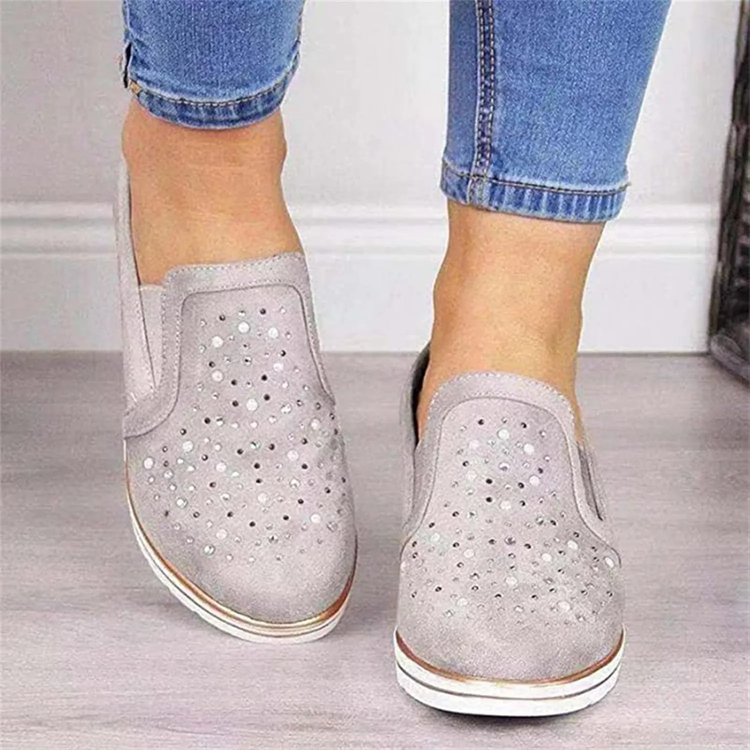 Ladmiple Sneakers For Women Walking Shoes Wide Width Slip On Sparkly Shoes Dressy Casual Summer Glitter Flats Loafers
