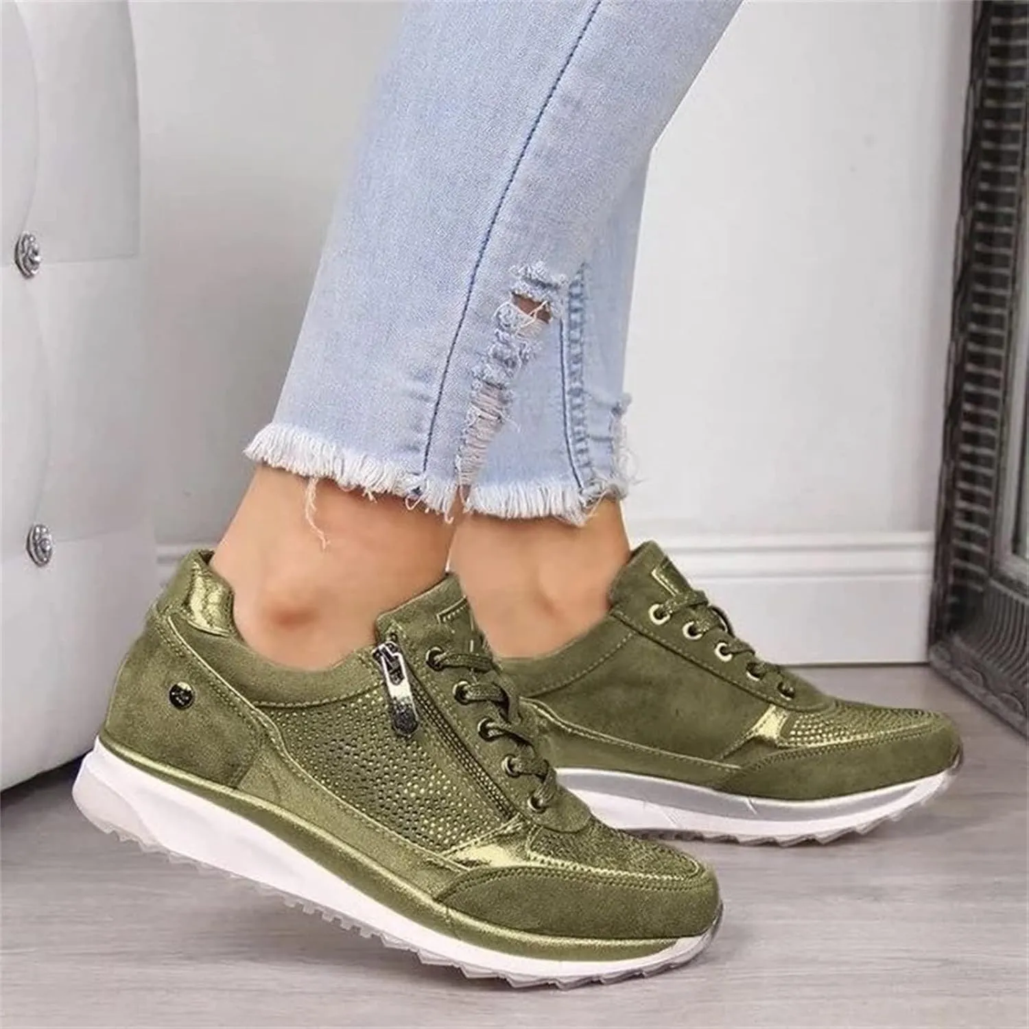 Ladmiple Sneakers For Women Walking Shoes Wide Width Sparkly Sneakers Slip On Dressy Summer Glitter Rhinestone Loafers