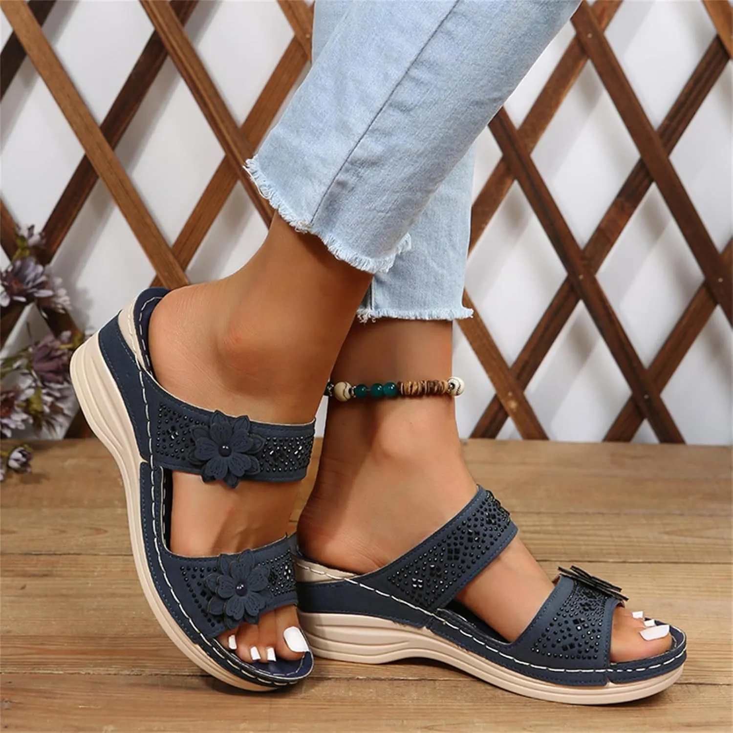 Lausiuoe Sandals Women Dressy Summer Flat Arch Support Fashion Orthotic Slides Athletic Slip On Orthopedic Slippers Flip Flop