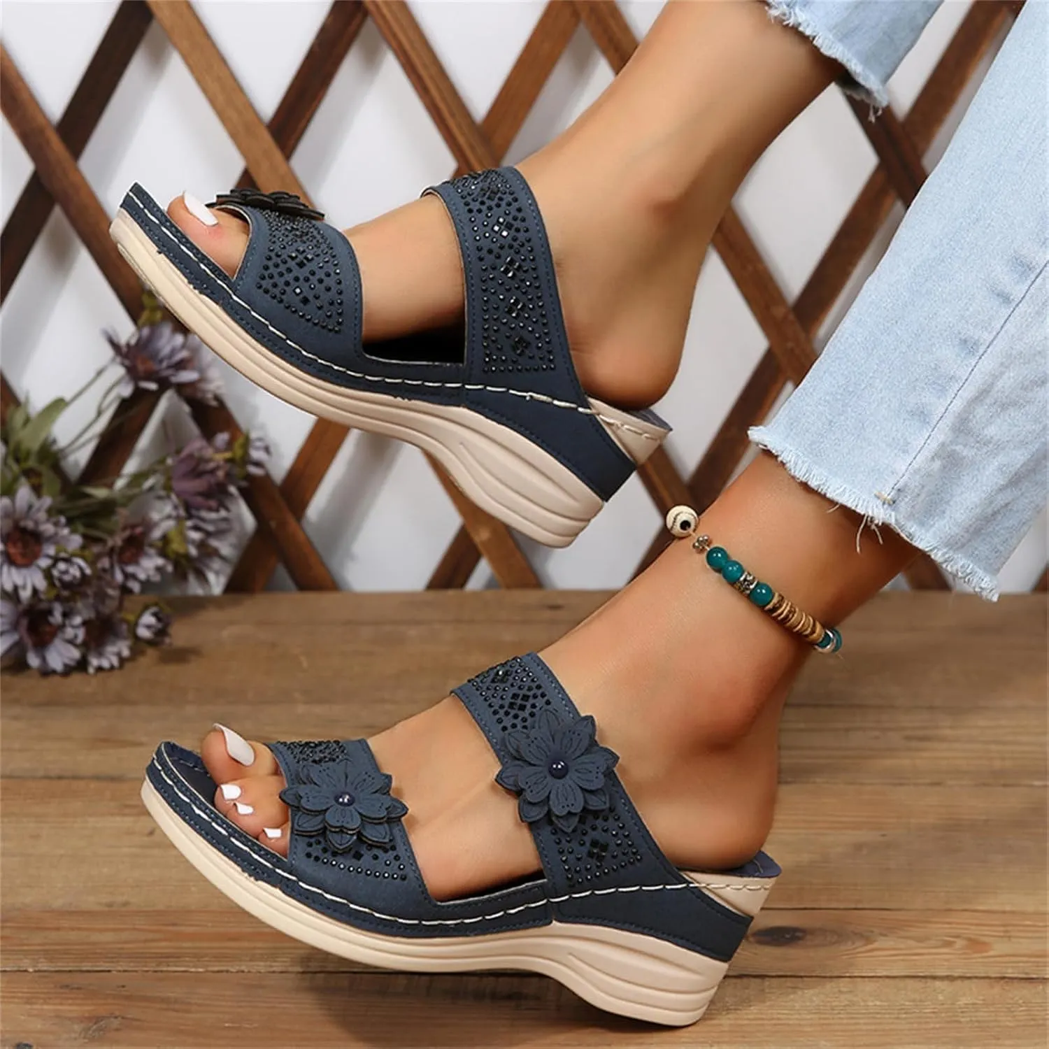 Lausiuoe Sandals Women Dressy Summer Flat Arch Support Fashion Orthotic Slides Athletic Slip On Orthopedic Slippers Flip Flop