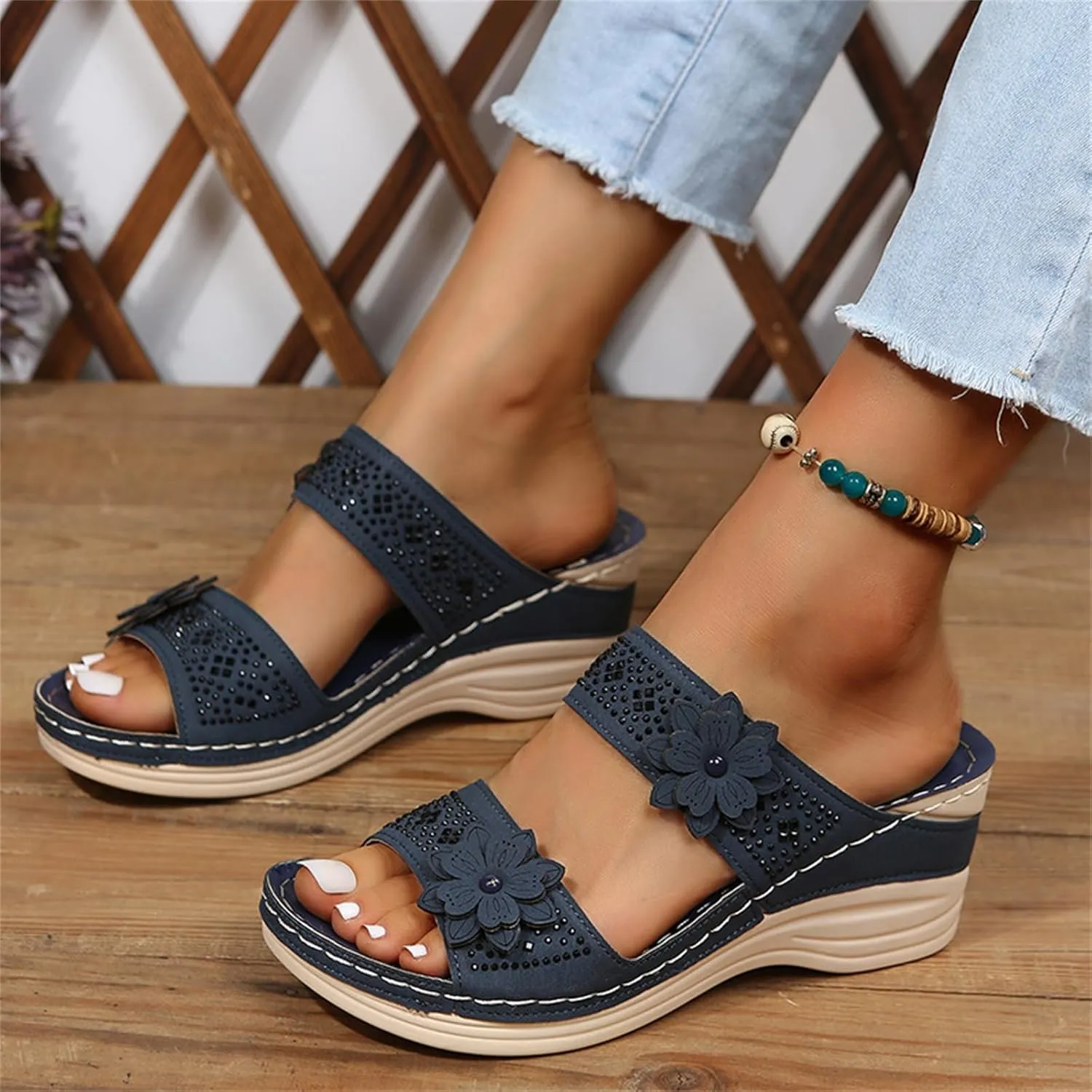 Lausiuoe Sandals Women Dressy Summer Flat Arch Support Fashion Orthotic Slides Athletic Slip On Orthopedic Slippers Flip Flop