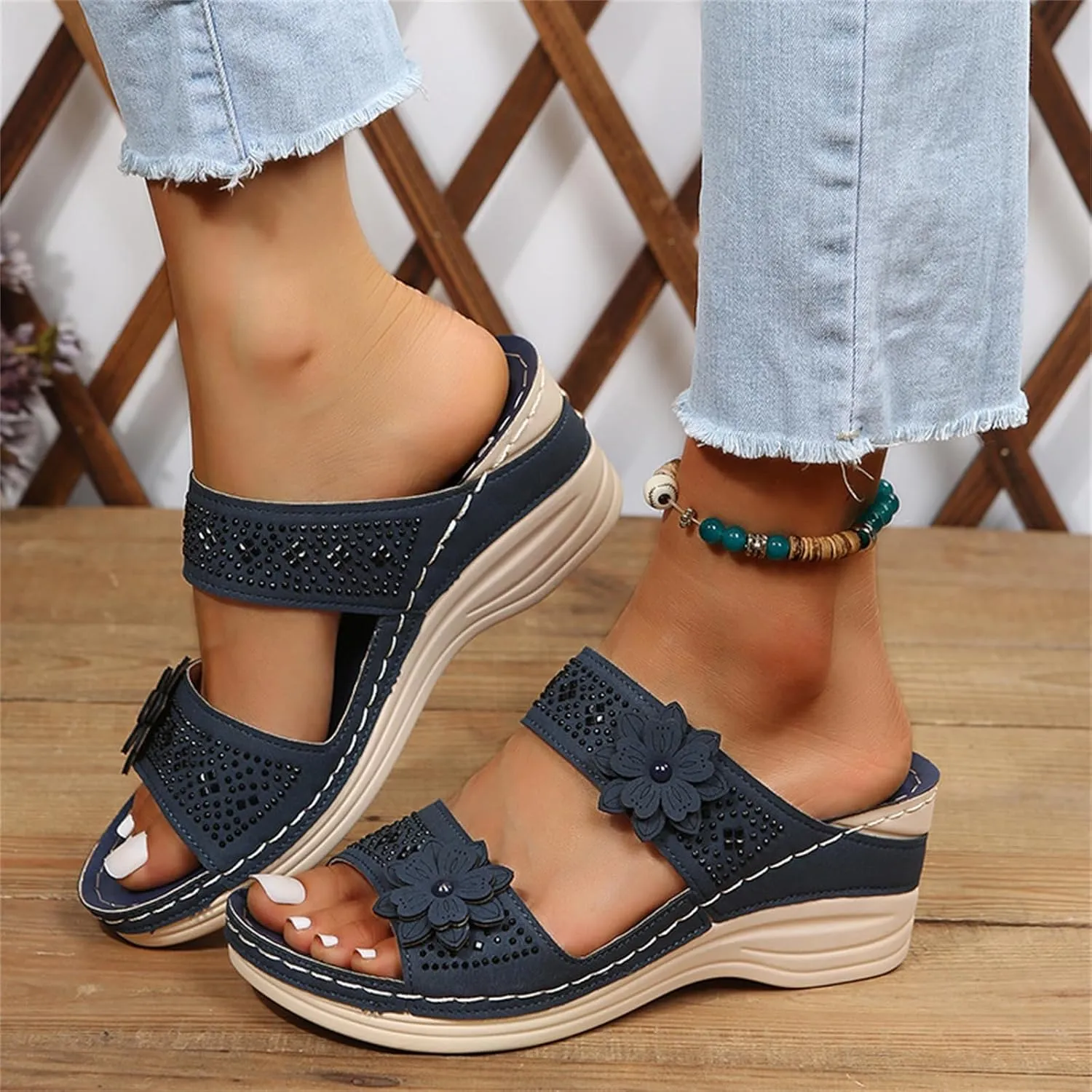 Lausiuoe Sandals Women Dressy Summer Flat Arch Support Fashion Orthotic Slides Athletic Slip On Orthopedic Slippers Flip Flop