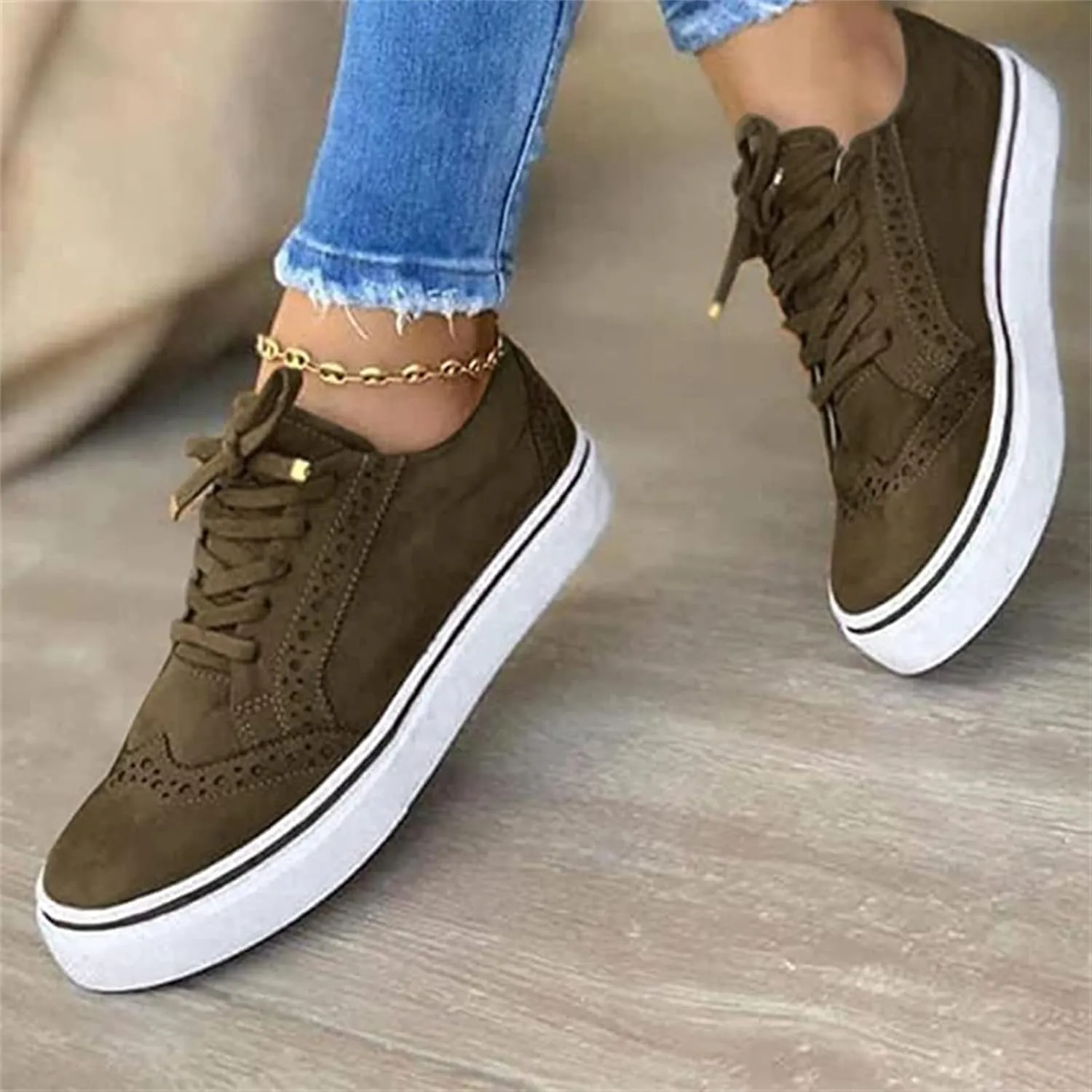 Lausiuoe Shoes For Women Sneakers Cute Leather Low Top Walking Shoes Casual Fashion Slip On Soft Non-Slip Flat Loafers