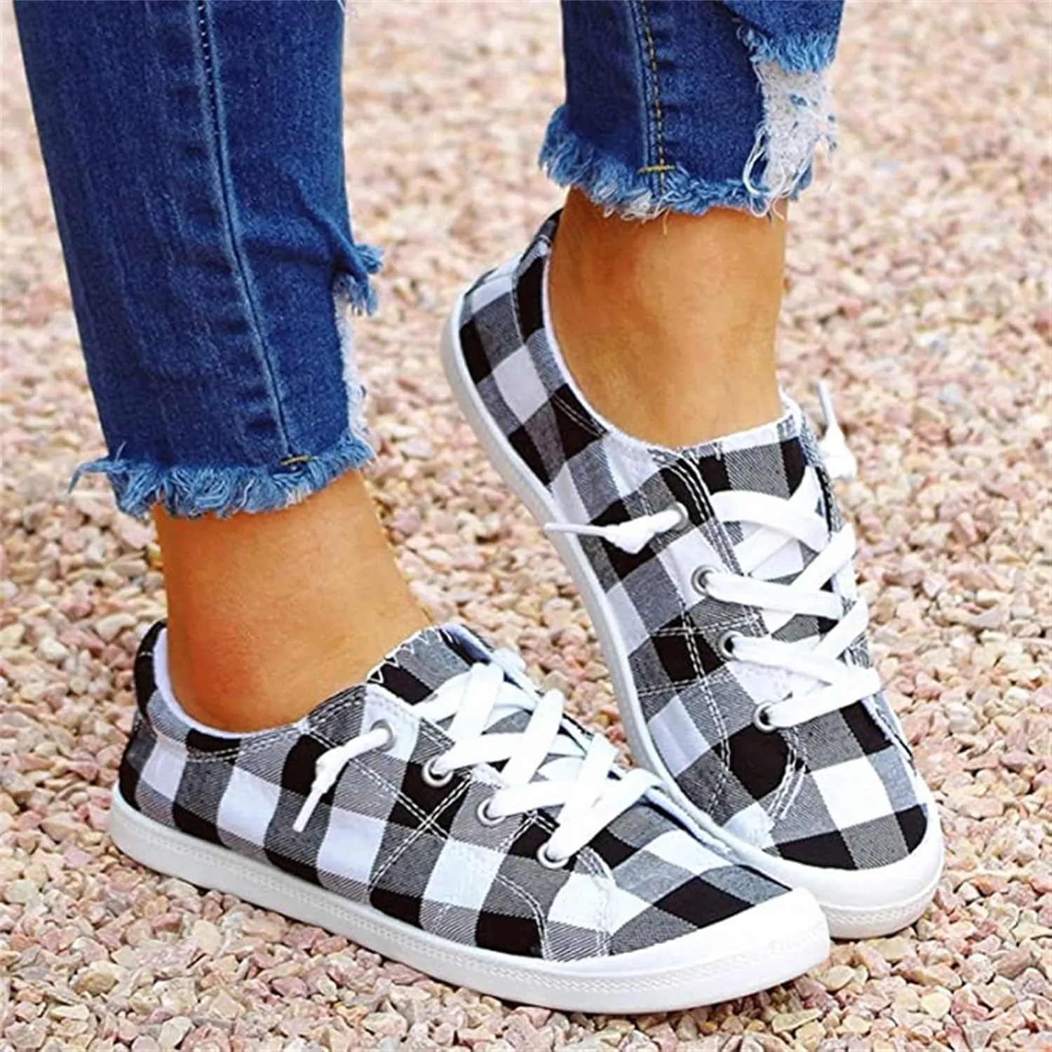 Lausiuoe Women's Fashion Sneakers Slip On Canvas Shoes Classic Casual Fall Soft Comfort Low Top Flat Walking Loafers