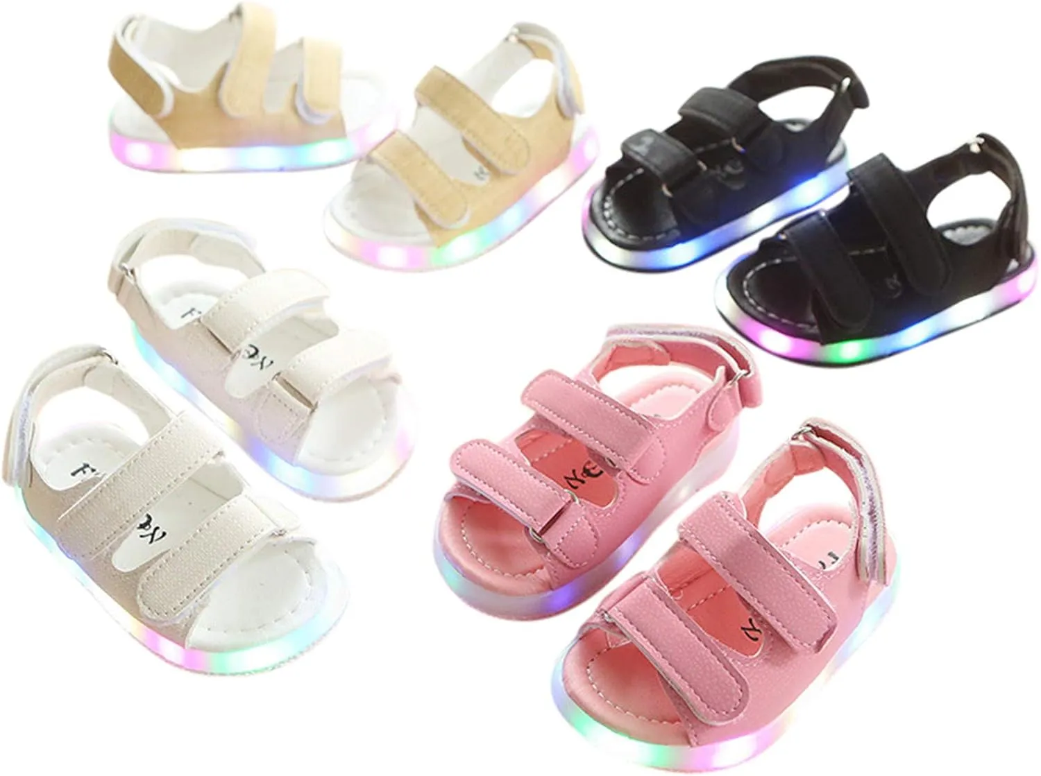 Light Up Toddler Baby Sandals Boys Girls Non Slip Open Toe Outdoor Beach Shoes Adjustable Strap Summer Sneakers